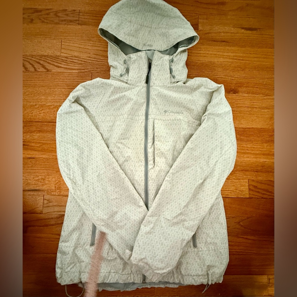 Columbia Light Gray Hooded Rain Jacket